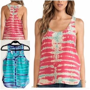 Gypsy 05 100% Silk Blue Green Tie Dye Racerback Tank Top